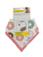Load image into Gallery viewer, SILLI SWEETS BANDANA BIB SET WITH CUPCAKE TEETHER &amp; STRAP