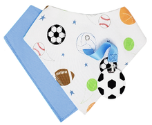 Load image into Gallery viewer, SILLI SPORTS BANDANA BIB SET WITH SOCCER BALL TEETHER &amp; STRAP